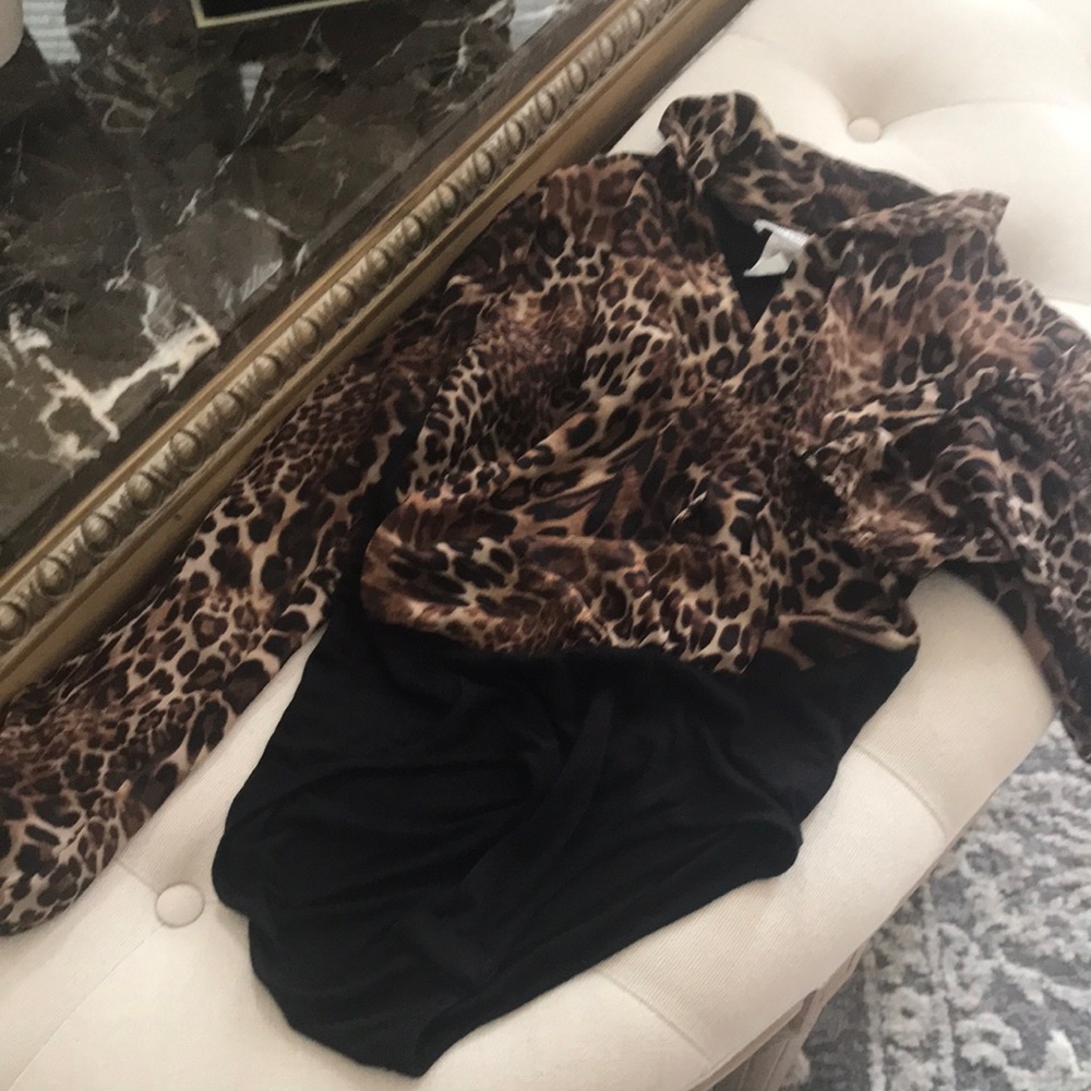 Leopard Print Wrap Bodysuit in Brown and Black
